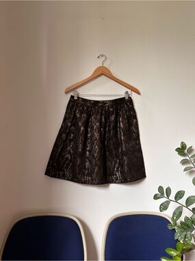 STEVEN ALAN - Black and Gold Jacquard Metallic A-Line Skirt